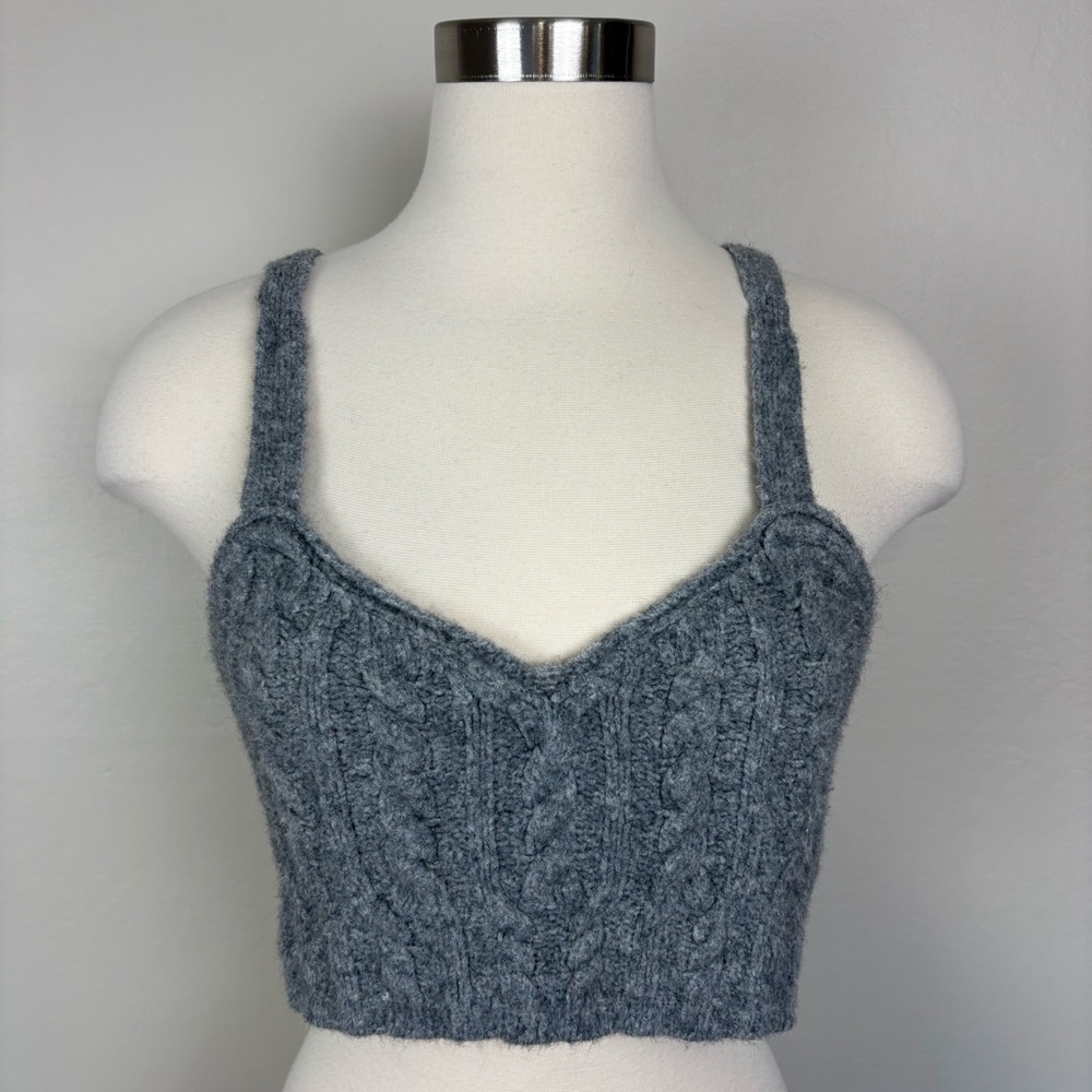 Free People Sunkeeper Cable Knit Cropped Tank Size M Gray‎ Boho Cabincore Grunge